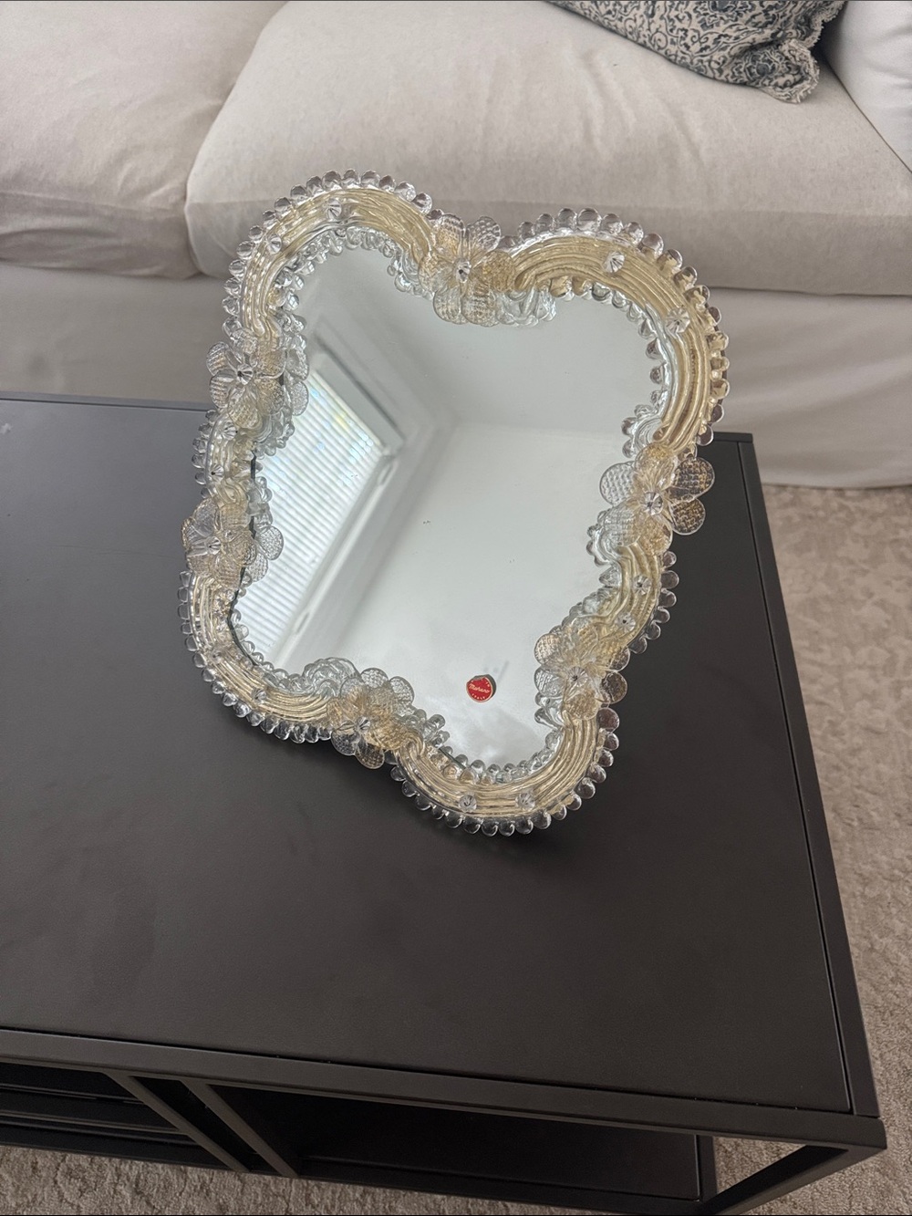 Murano Glass Mirror with soft gold inset - Authentic and never unpacked